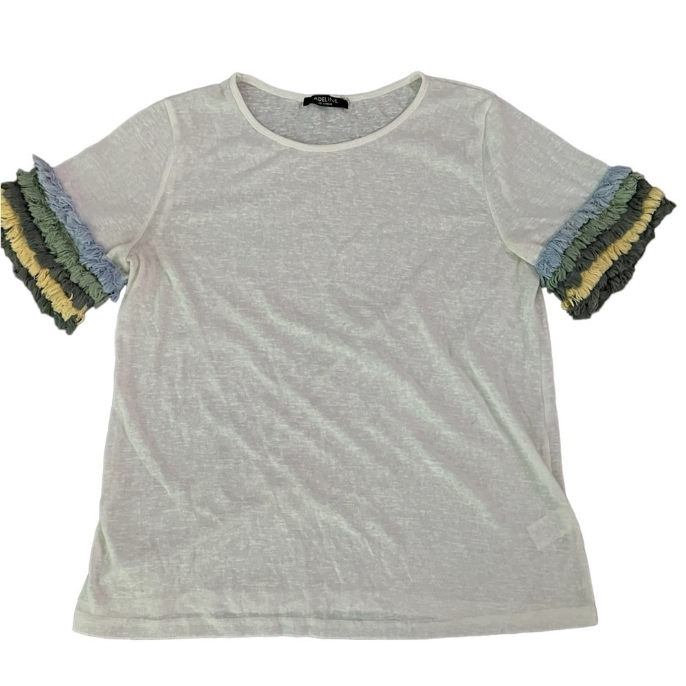 ADELINE white blouse with ruffle short sleeves size L